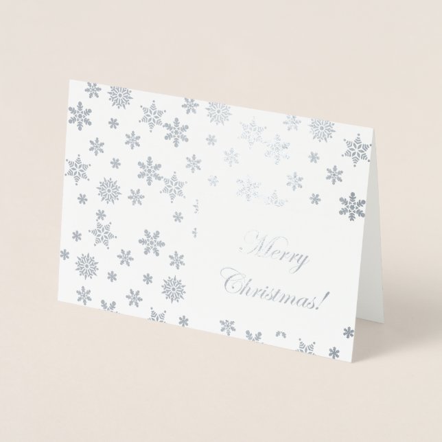 Carte Dorée Flammes de neige en argent Joyeux Noël ! (Devant)