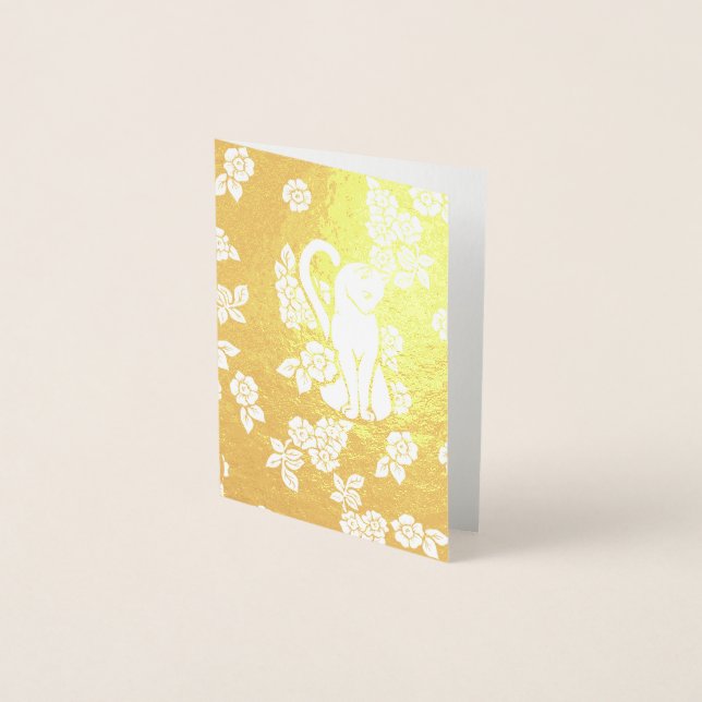 Carte Dorée Fleurs de chats blancs (Devant)