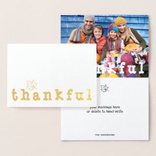 Carte Dorée Foil Merci Maple Leaf Salutation d'action de grâce