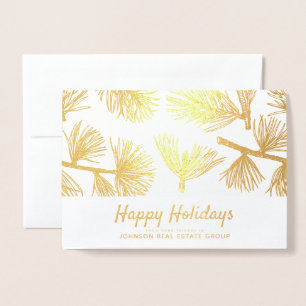 Carte Dorée Foliage d'hiver moderne  Salutations de Noël
