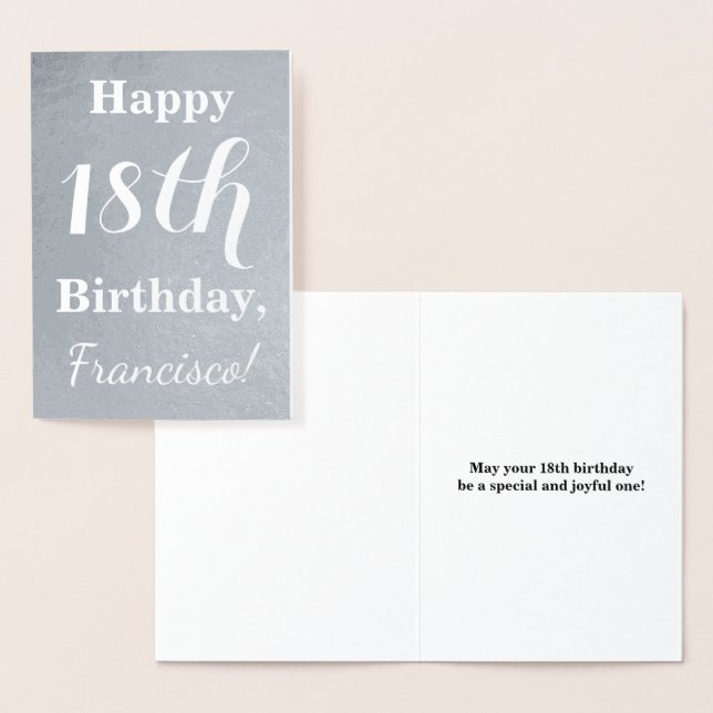 Carte Dorée Fond Argent 18e anniversaire + Nom personnalisé (Affichage)
