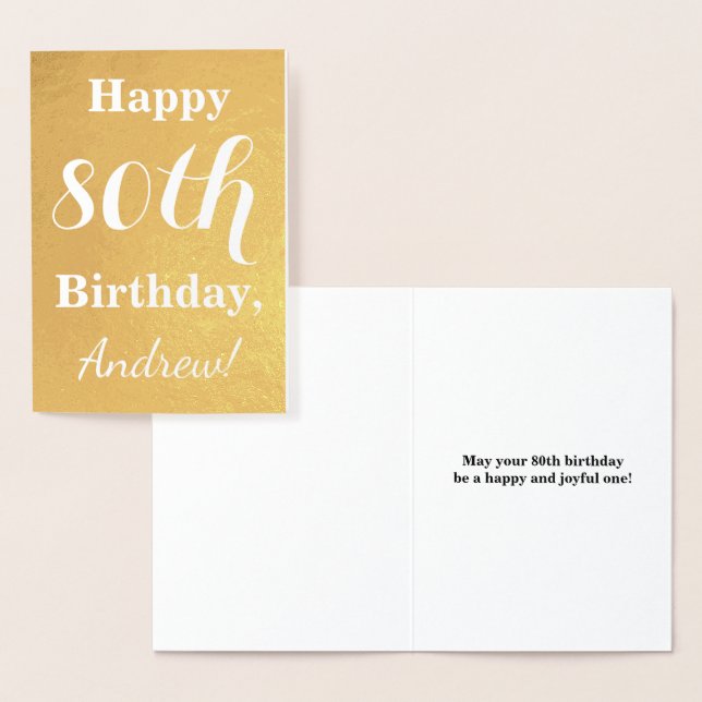 Carte Dorée Fond Gold Foil 80e anniversaire + Nom personnalisé (Affichage)