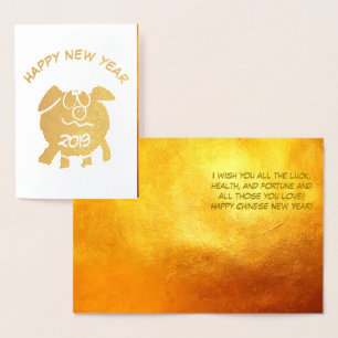Carte Dorée Funny 2 Cartoon Cochon Année Zodiac Anniversaire L