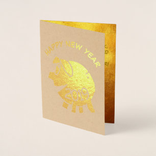 Carte Dorée Funny 3 Cartoon Cochon Année Zodiac Anniversaire L