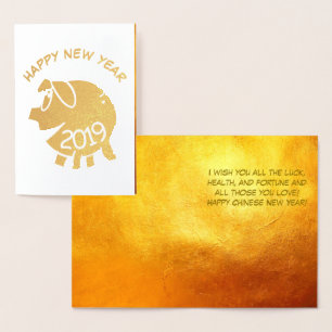 Carte Dorée Funny 3 Cartoon Cochon Année Zodiac Anniversaire L