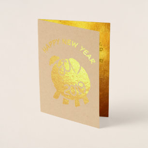 Carte Dorée Funny 4 Cartoon Cochon Année Zodiac Anniversaire L