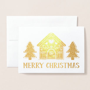 Carte Dorée Gingerbread House Gold Foil Joyeux Noël