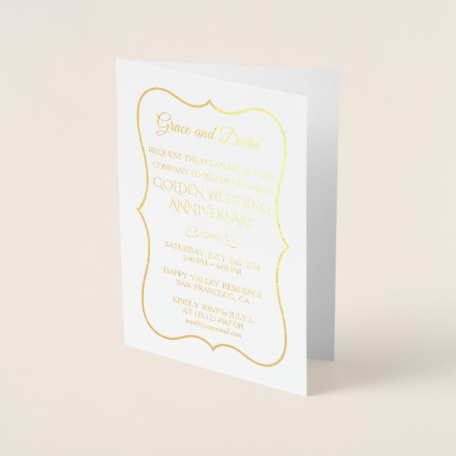 Carte Dorée Glam Real Gold Foil 50e anniversaire Mariage (Devant)