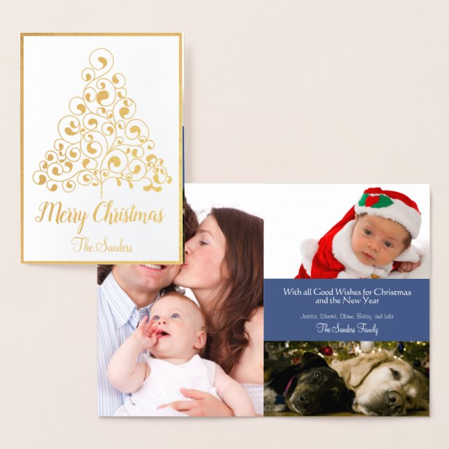 Carte Dorée Gold Blue Christmas Tree photo Collage (Affichage)