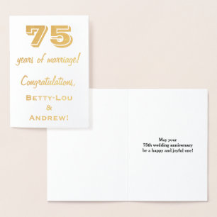 Carte Dorée Gold Foil 75e anniversaire du Mariage + noms perso