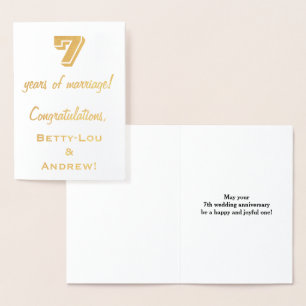 Carte Dorée Gold Foil 7e anniversaire du Mariage + noms person