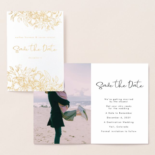 Carte Dorée Gold Foil Calligraphie Floral Photo Enregistrer La (Affichage)