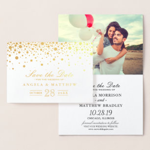 Carte Dorée Gold Foil Confetti Dots Mariage Enregistrer la dat