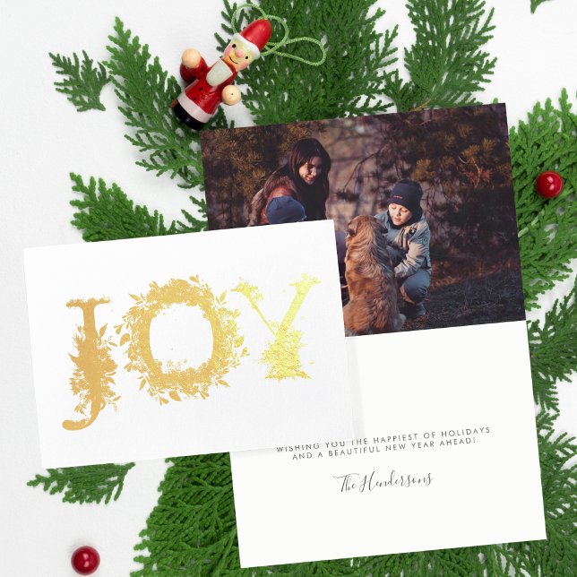Carte Dorée Gold Foil Joy Flowers Floral Christmas Card (Créateur téléchargé)
