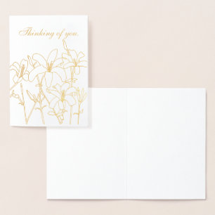 Carte Dorée Gold Foil Outline Lys Flowers Penser à vous
