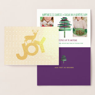 Carte Dorée GOLD Foil Photo Christmas Stade Card Purple Green