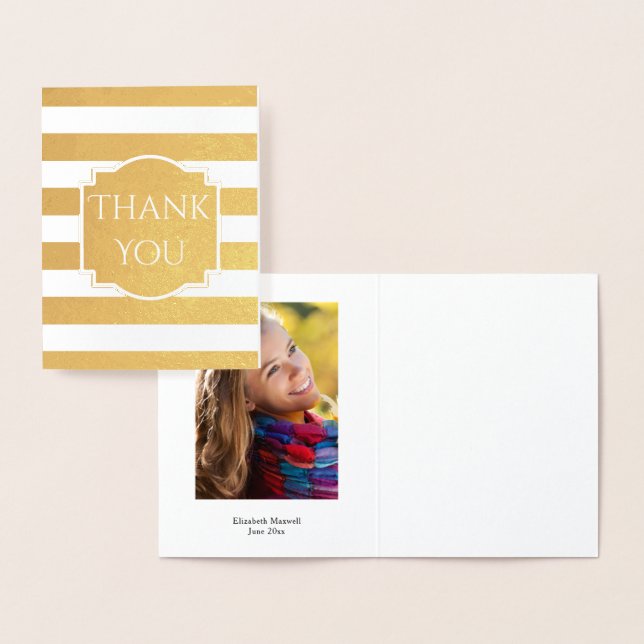 Carte Dorée Gold Foil Stripes Graduation Merci photo (Affichage)