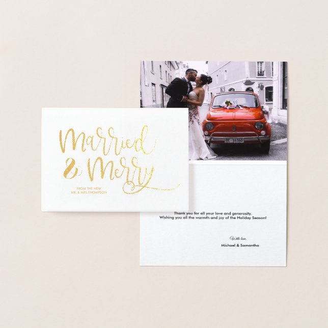 Carte Dorée Gold marié & Joyeux Merci de Noël Mariage (Affichage)