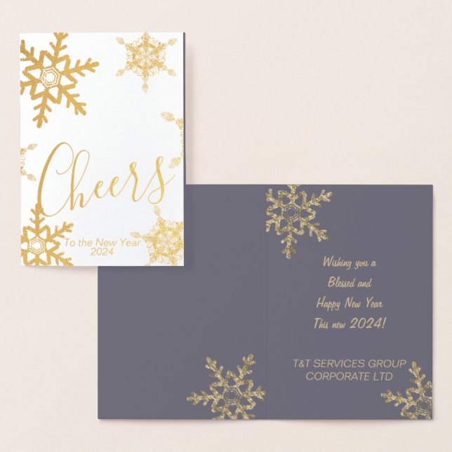Carte Dorée Gold Purple Cheers à la nouvelle année entreprise (Affichage)