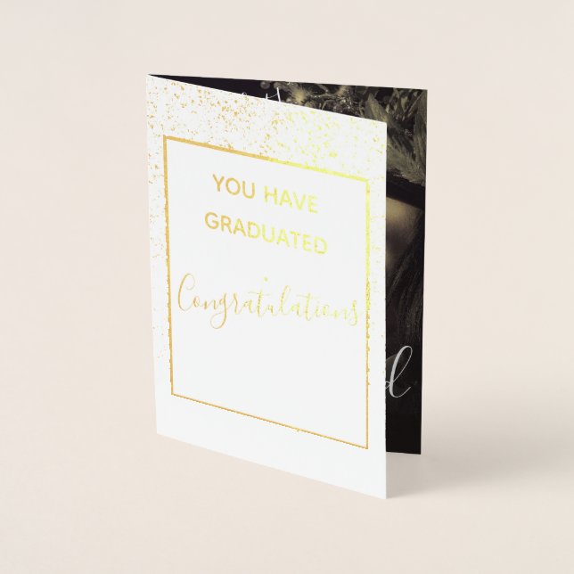 Carte Dorée Gold Trendy Script Félicitation Photo Graduation (Devant)