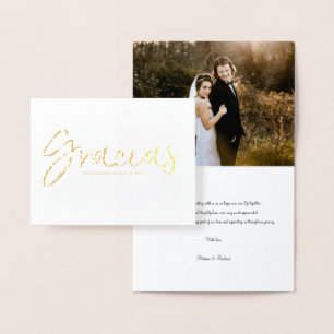 Carte Dorée Gracias Chic Script Mariage Merci photo