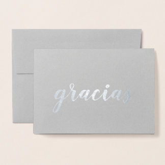 Carte Dorée Gracias Espagnol Merci Brush Script Argent