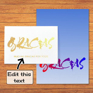 Carte Dorée Gracias espagnol script merci or