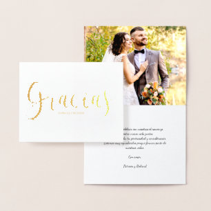 Carte Dorée Gracias Photo Mariage élégant Merci espagnol