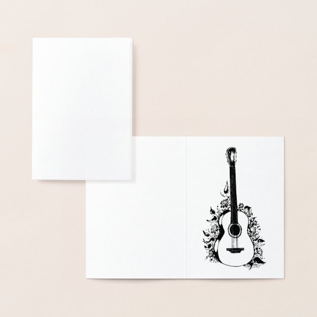 Carte Dorée Guitare acoustique sur un arrière - plan de fleurs (Affichage)
