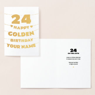 Carte Dorée Happy Golden Birthday, 24th Birthday Gold Foil 