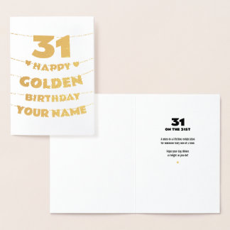 Carte Dorée Happy Golden Birthday, 31st Birthday Gold Foil 