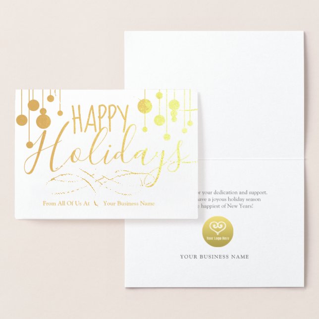 Carte Dorée Happy Holidays Gold Baubles Entreprise (Affichage)