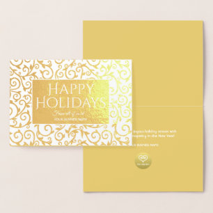 Carte Dorée Happy Holidays Gold Damask Typographie d'entrepris