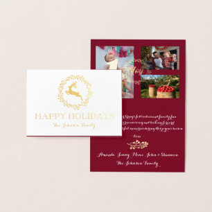 Carte Dorée Happy Holidays Photo Family Collage Burgundy Gold