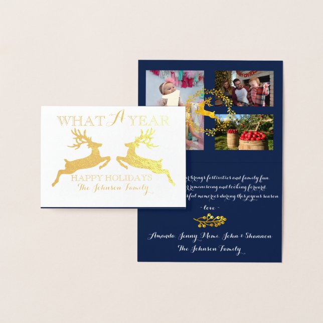 Carte Dorée Happy Holidays Photo Family Collage Couleur modifi (Affichage)