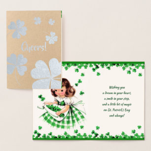 Carte Dorée Happy St. Patrick's Day. Little Irish Girl