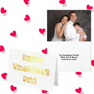 Carte Dorée Heureuse Sainte-Valentin avec coeur Ajouter photo 