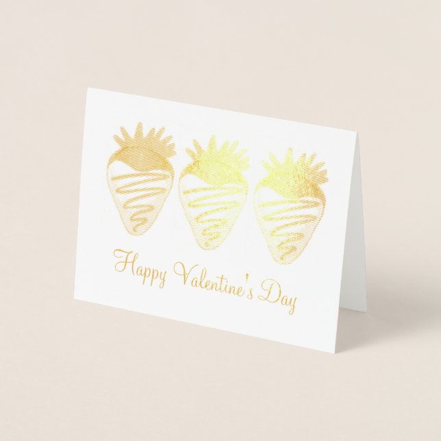 Carte Dorée Heureuse Sainte-Valentin Chocolat fraise trempée (Devant)
