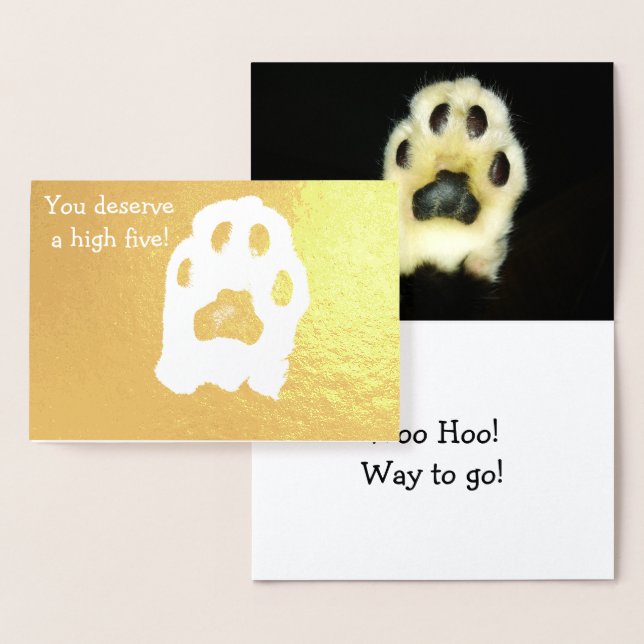 Carte Dorée High Five Cat Paw Félicitations Encouragement (Affichage)