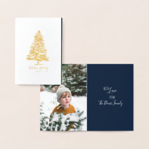 Carte Dorée Hiver Pine Tree Mini voeux de vacances avec photo