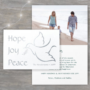 Carte Dorée Holiday Dove Hope Joy Peace Green Typographie Phot