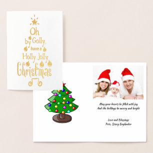 Carte Dorée Holly Jolly Christmas Typografy Gold Image , ZSG