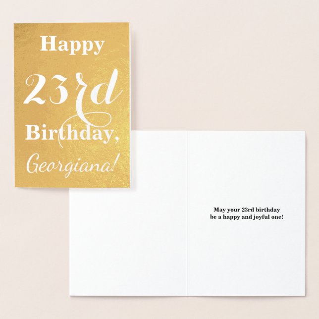 Carte Dorée Huile d'or de base "HAPPY 23rd BIRTHDAY"; Nom pers (Affichage)