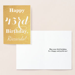 Carte Dorée Huile d'or de base "HAPPY 43rd BIRTHDAY"; Nom pers