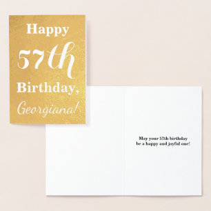Carte Dorée Huile d'or de base "HAPPY 57th BIRTHDAY"; Nom pers