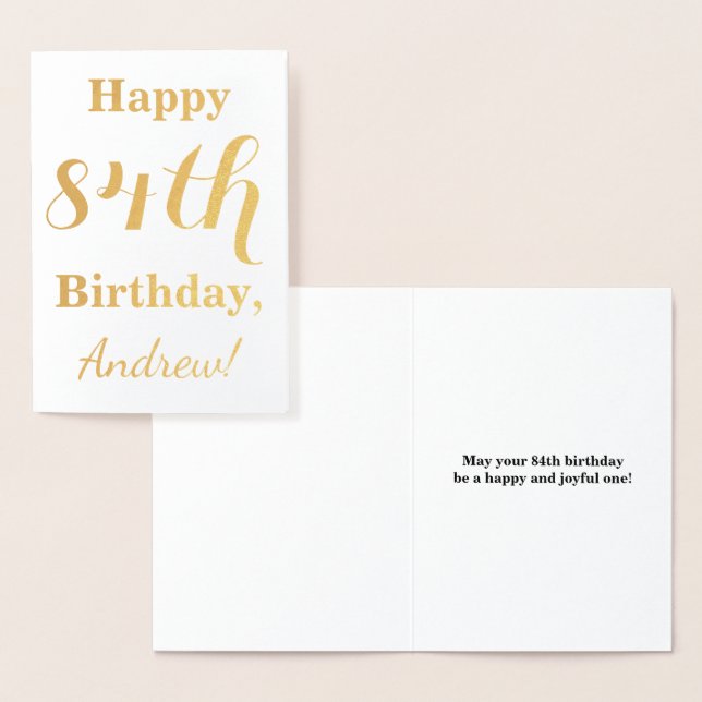 Carte Dorée Huile d'or simple "HAPPY 84th BIRTHDAY" + Nom (Affichage)