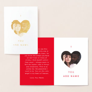 Carte Dorée I Love You Luxury Photo Text Valentines