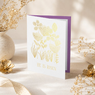 Carte Dorée Il Est Ressuscité Pâques Élégant Papier D'or
