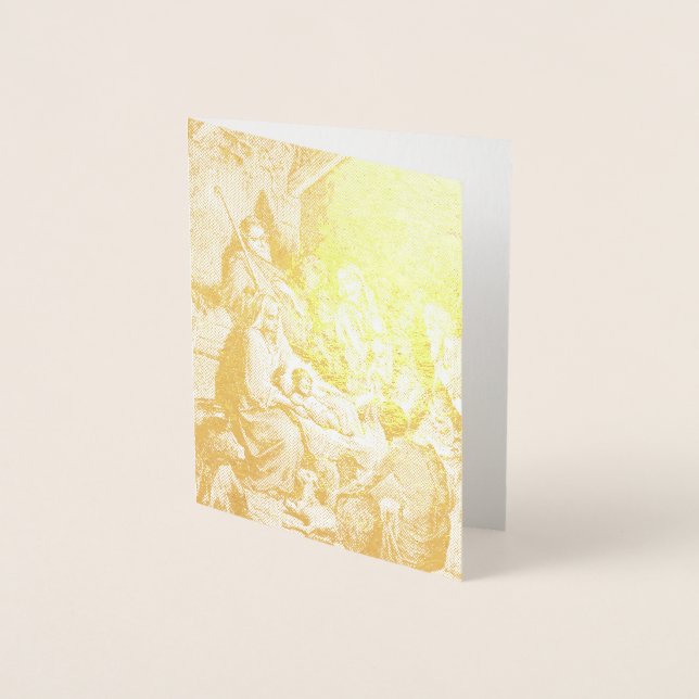 Carte Dorée Illustrated Christmas Nativity Scene (Devant)