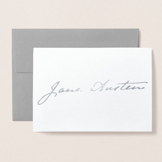 Carte Dorée Jane Austen Signature - Argent (Devant avec enveloppe)
